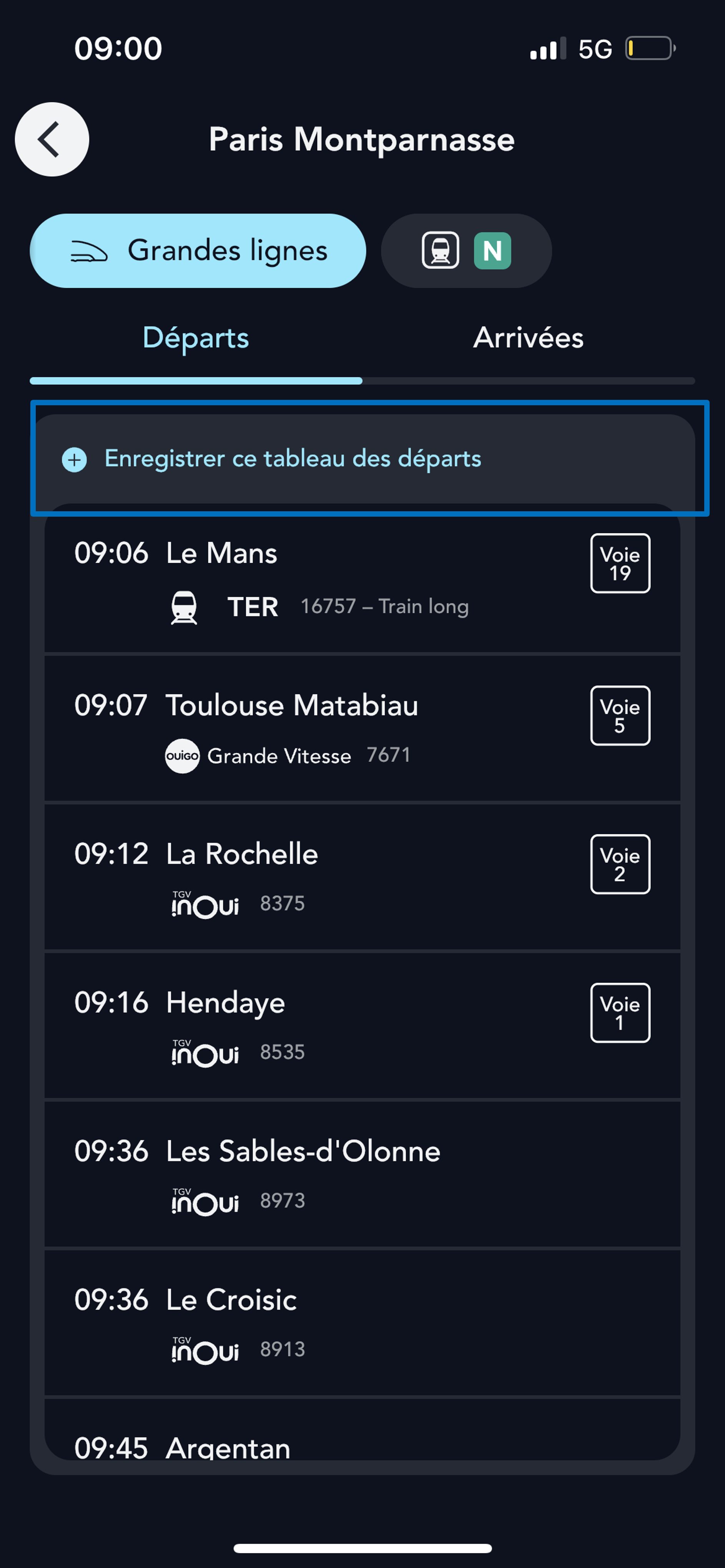 Enregistrement du tableau de gare